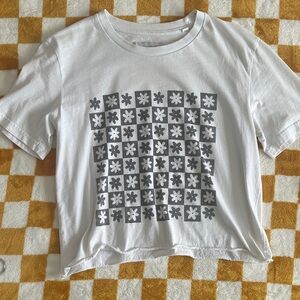 Lisa Says Gah White Tee with Gray Floral Design